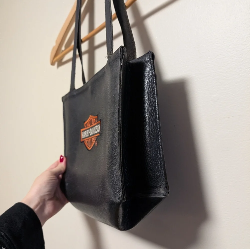 Harley-Davidson Black Leather Tote Bag Embroidered patch Logo